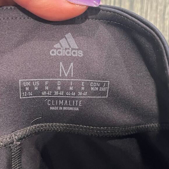 Adidas Climalite Compression Leggings Pull-On Stretch Spellout Logo Black Size M - Picture 4 of 8